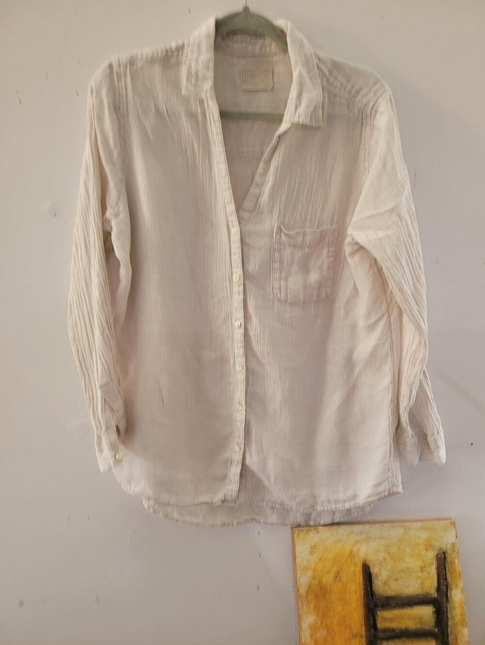 Sigrid Olsen XL 100% Linen Light Cream Women's Button-Up Shirt